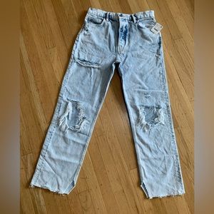 NWT FREE PEOPLE HI-WAIST DISTRESSED FADED BUTTON FLY JEANS SIZE 27